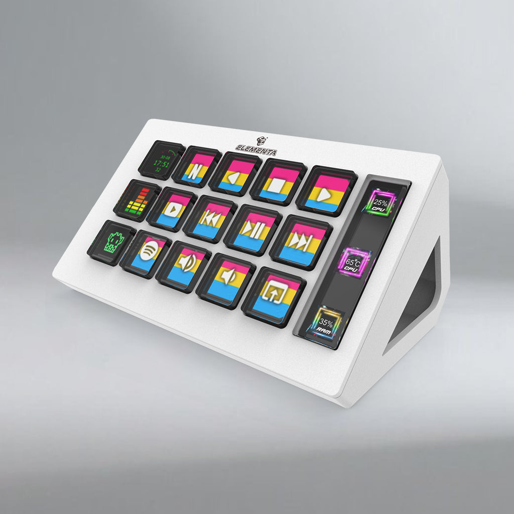 Elementa Stream Console – 15-Key LCD Macro Pad with System Monitor for Creators
