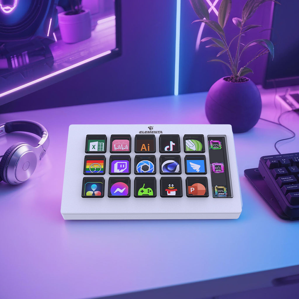 Elementa Stream Console – 15-Key LCD Macro Pad with System Monitor for Creators
