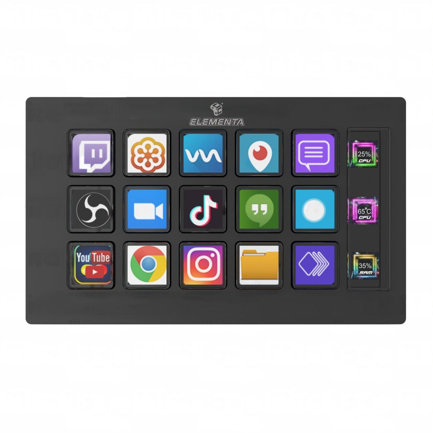 Elementa Stream Console – 15-Key LCD Macro Pad with System Monitor for Creators