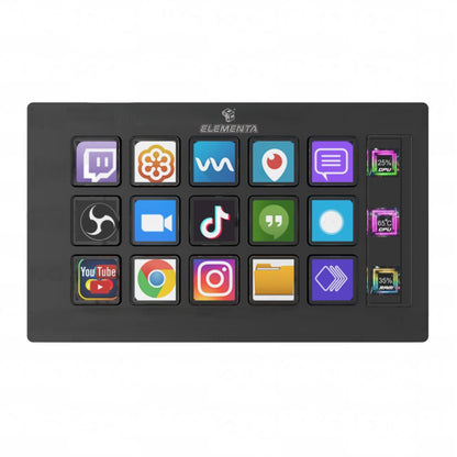 Elementa Stream Console – 15-Key LCD Macro Pad with System Monitor for Creators