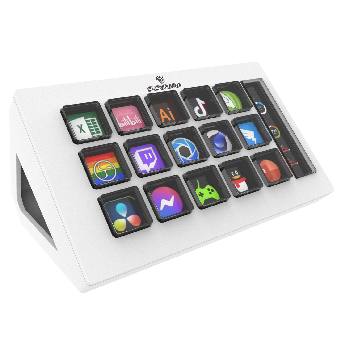 Elementa Stream Console – 15-Key LCD Macro Pad with System Monitor for Creators