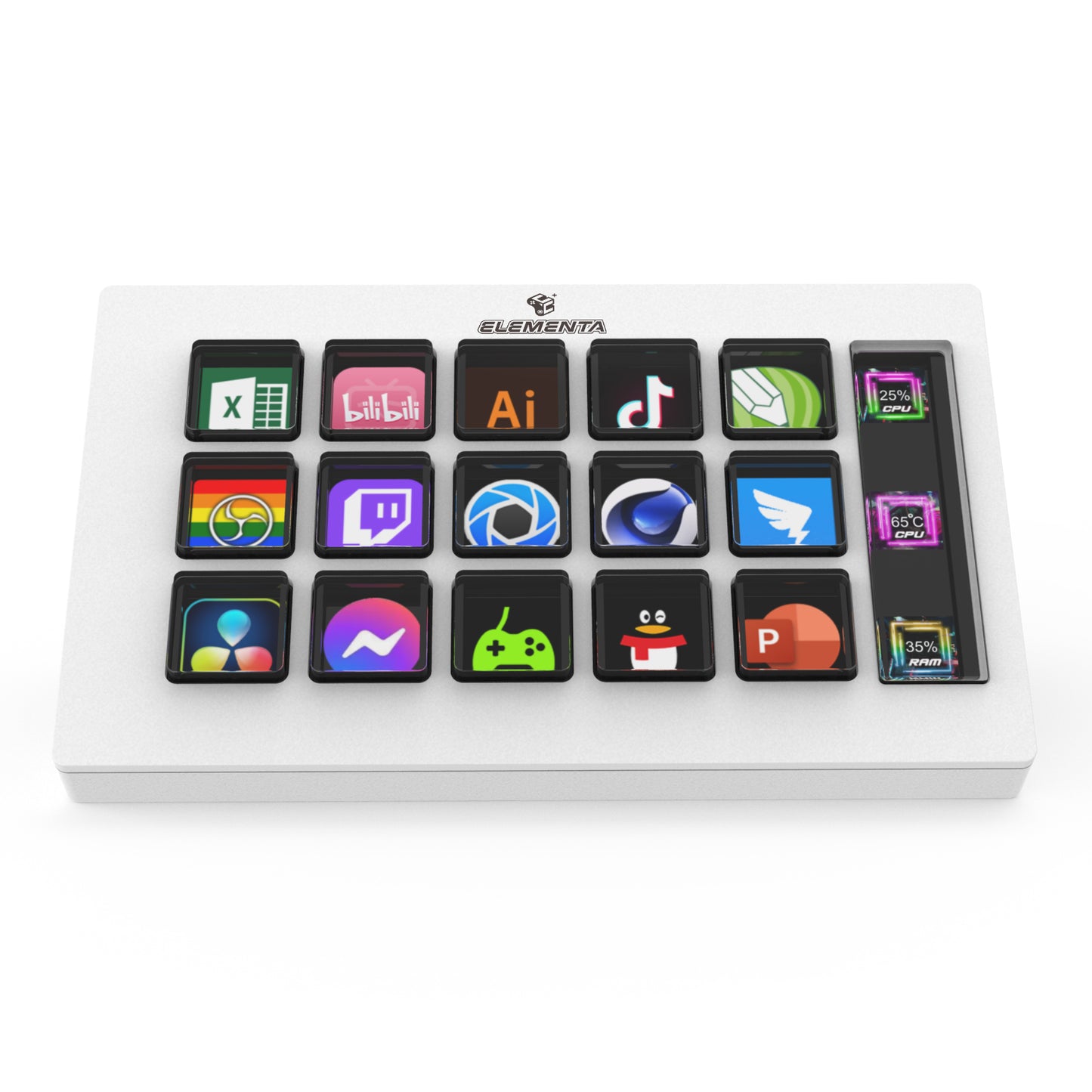 Elementa Stream Console – 15-Key LCD Macro Pad with System Monitor for Creators