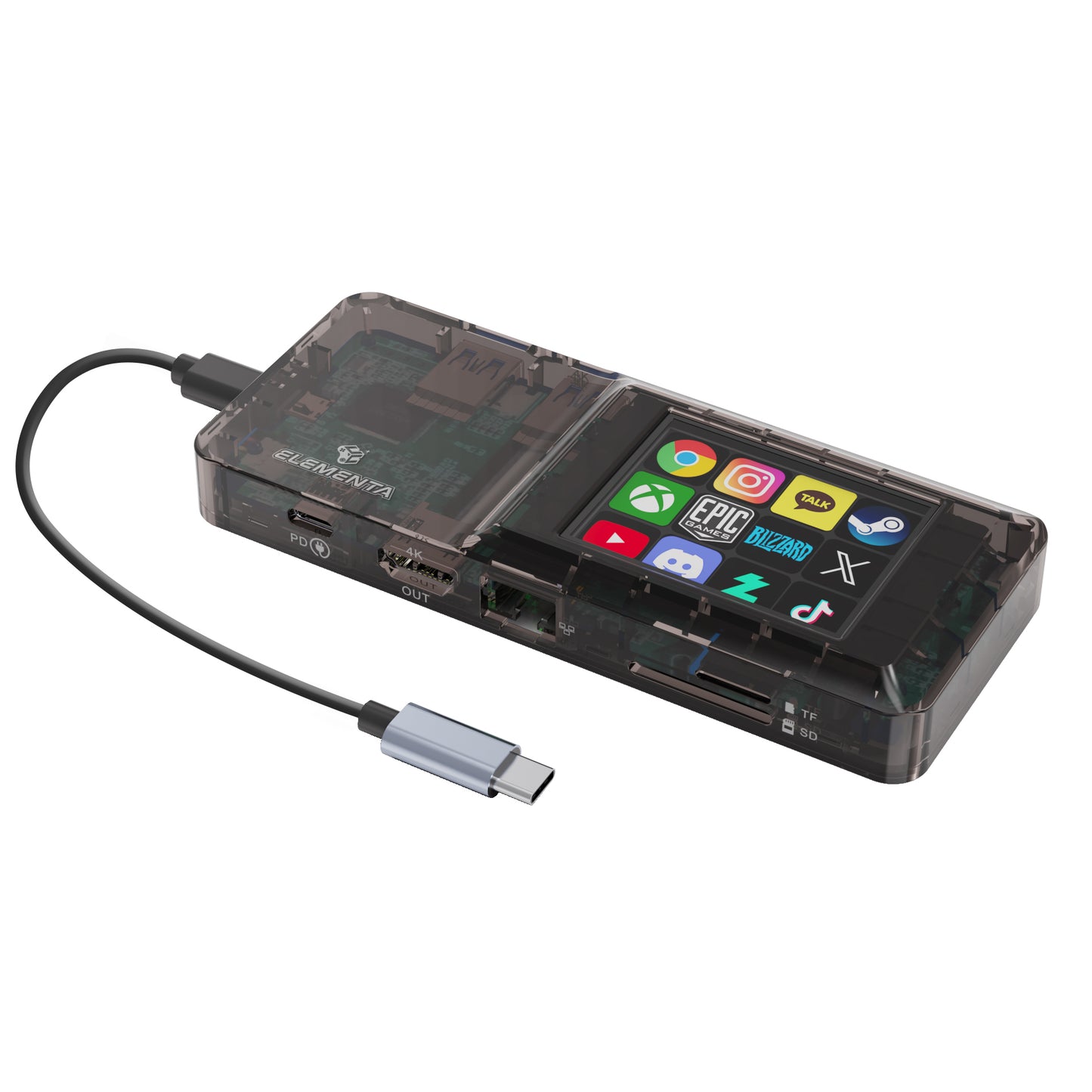Elementa USB-C Docking Station with 12 LCD Custom Hotkeys All-in-One Visual Type-C Hub with 4K HDMI, 100W PD, Ethernet, SD/TF  Compatible with USB 3.1 Laptops and PCs